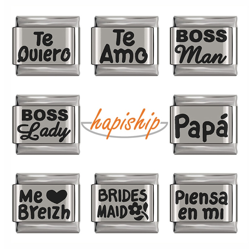 Hapiship Top Original Daisy Letter Spanish Language Charm Fit 9mm Width Bracelet Stainless Steel DIY Making Jewelry DJ265