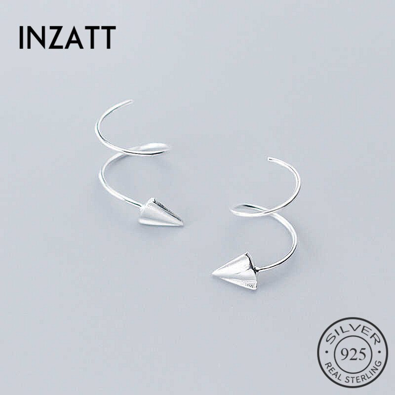 Inzatt Echt 925 Sterling Zilveren Geometrische Driehoek Spiraal Oorringen Voor Mode Vrouwen Fijne Sieraden Minimalistische Accessorie