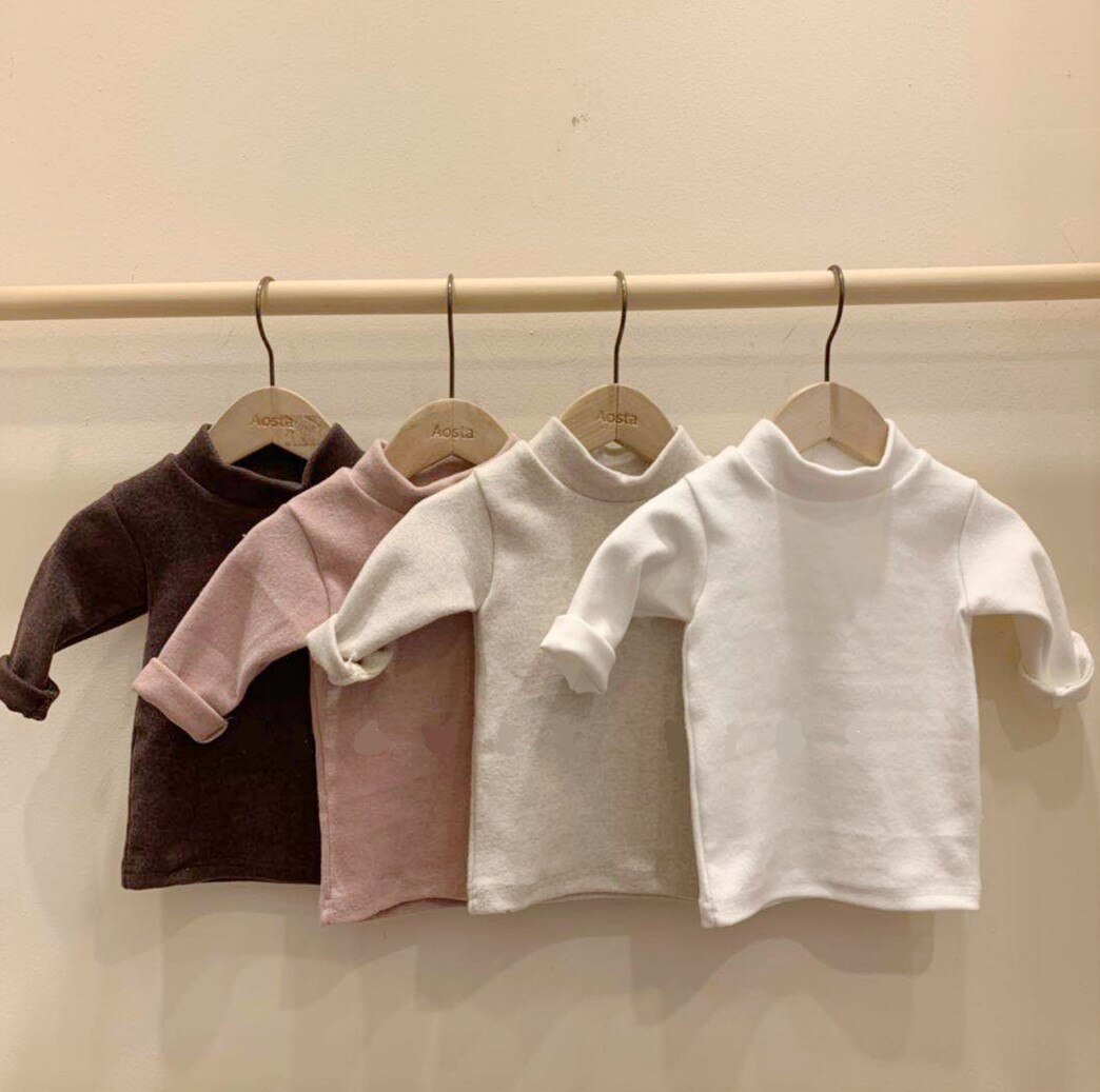 Baby Jongens Lange Mouw T-shirt Tops Solid Katoen Half Hoge Kraag Lange Mouw Tops Bottom Shirt Kid Meisjes Kleding