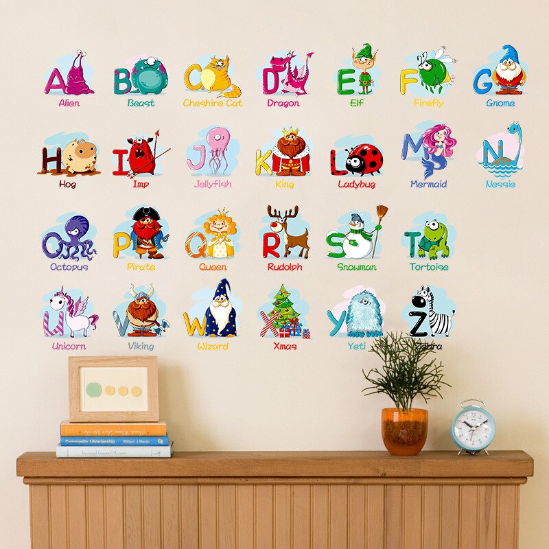 Cartoon Alfabet Muurstickers A-Z Engels Letters Home Decoratie Kinderen Kamers Home Vinyl Decor Kinderen Leren Muurstickers