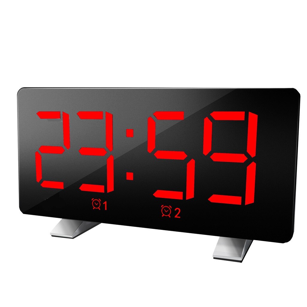 Chord Tone Alarm Clock Led Large Screen Display Portable Charging Subclock Display Time Night Lcd Light Table Desktop Usb Cable: Red