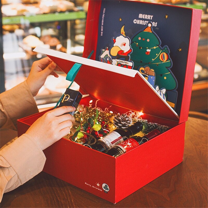 Ondersteuning voor maatwerk, doe-het-zelf papieren kerstdoos met 3d wenskaarten voor kinderen, speelgoed, wijn, cosmetica, ornamenten, alleen papieren doos