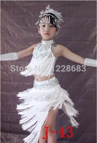 Robe à franges paillettes blanches pour filles, Costume de danse latine, robe Salsa blanche, ,