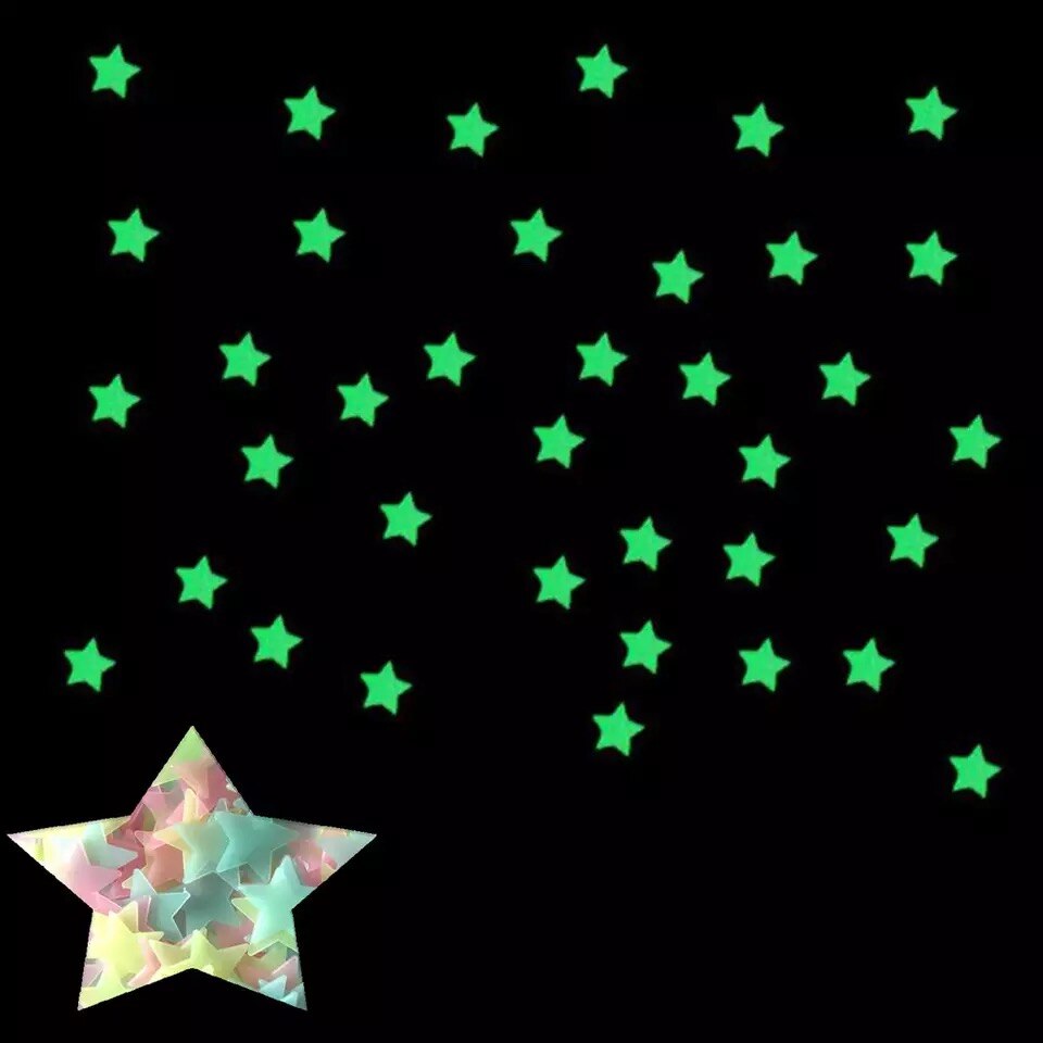 100 Uds pegatinas fluorescentes de dibujos animados Luna estrella brillan en la oscuridad luminosas pegar techo decoración niños juguetes de bebé