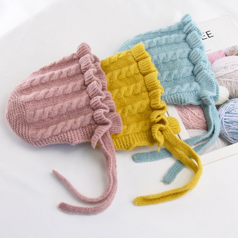LXA-Winter Baby Girls Toddler Solid Print Hats With Ruffle Casual Caps Headwear