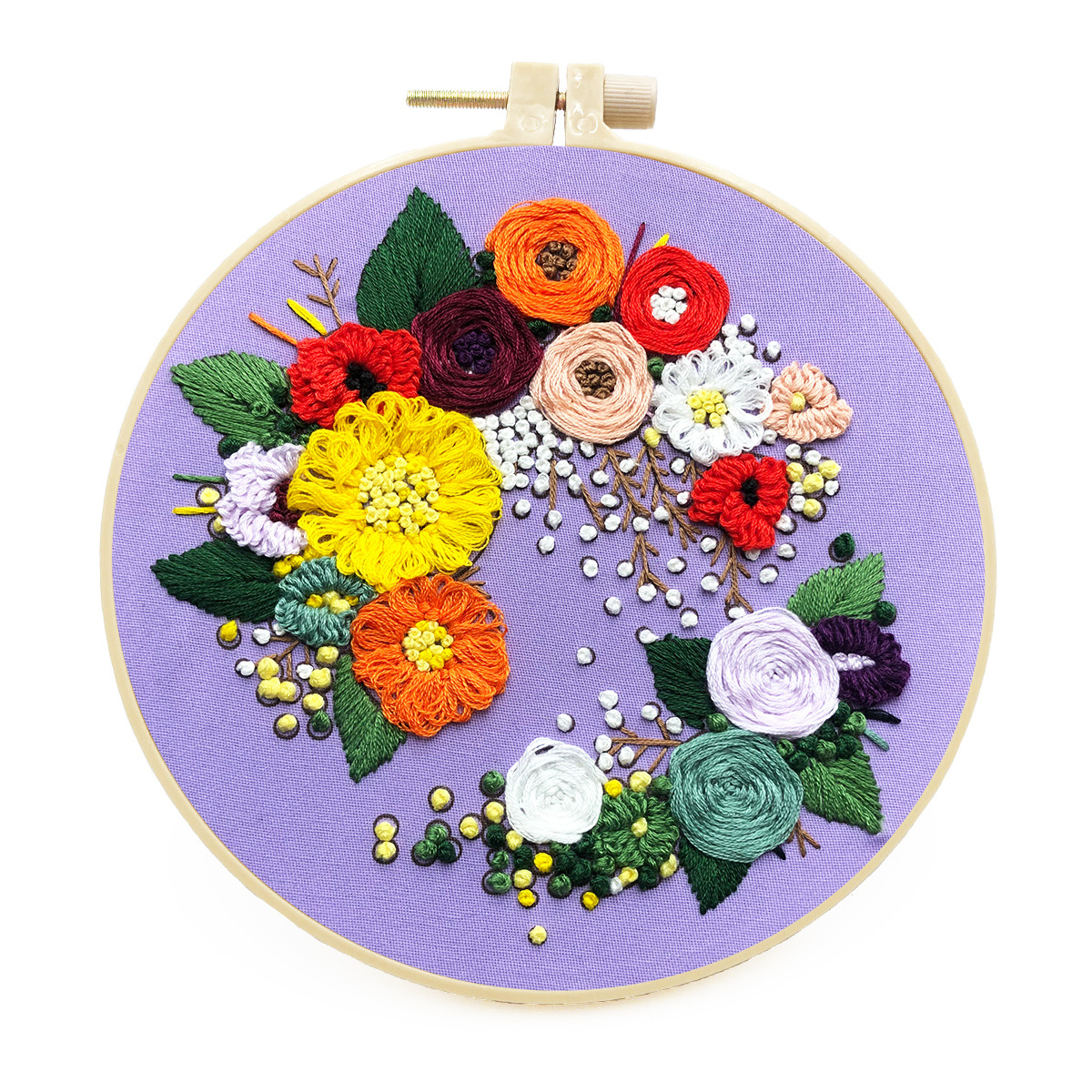 DIY Flower Embroidery Kit for Beginner with Hoop Cross Stitch Set Needlework Handmade Sewing Art Craft Painting Home Decor: 3 / 20cm plastic Hoop