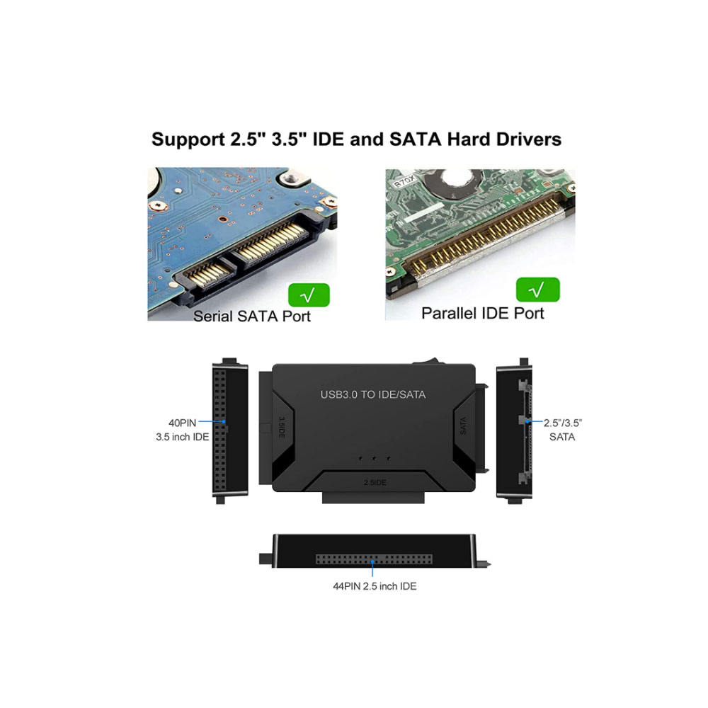 Universal SATA/IDE to USB 3.0 Adapter Hard Drive Reader for 2.5' 3.5'' Inch External HDD/SSD Compatible with IDE And SATA
