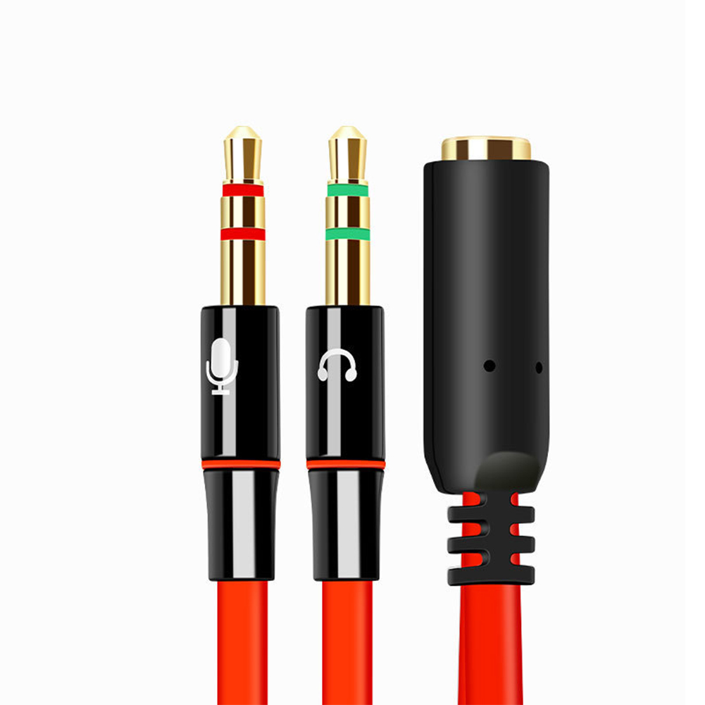 headset-splitter trrs 3.5mm hunnkontakt til til 3.5 trs hannkontakt hodetelefon-mikrofonadapter konverteringskabel til stasjonær bærbar pc: Rød