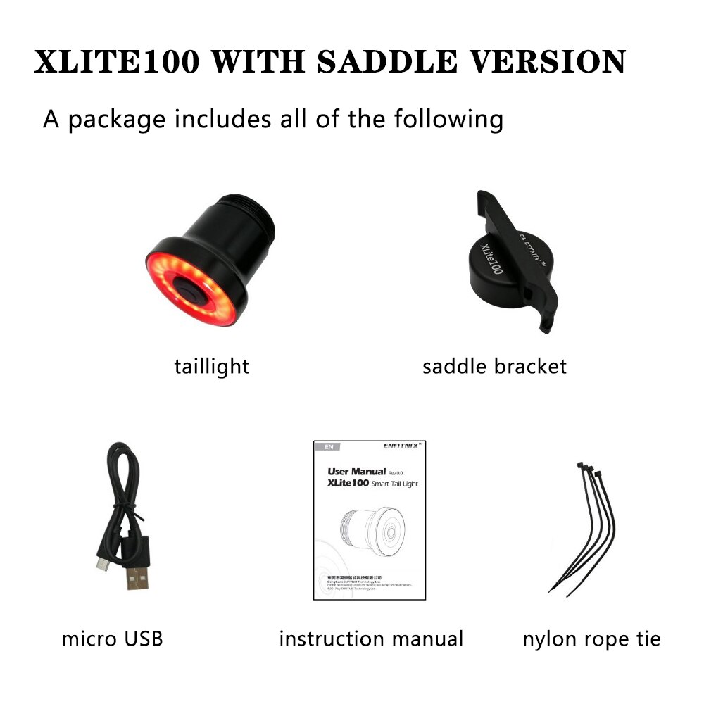 Enfitnix – lampe de poche XLite100 pour vélo, feu arrière intelligent avec détection de freinage, démarrage/arrêt automatique, chargeur USB, IPX6: Seatpost version