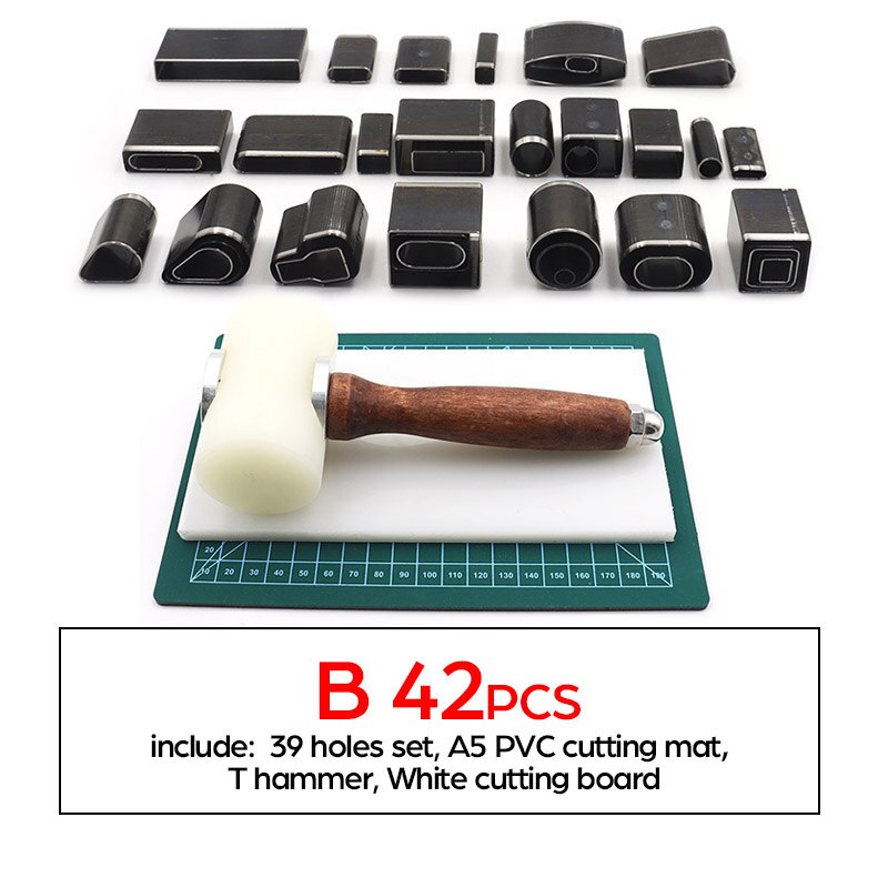 Multiple DIY Leather Hole Puncher Metal Hollow Hole Cutter Leather Punching with Hammer Sets DIY Handmade Leather Craft Tool Set: B