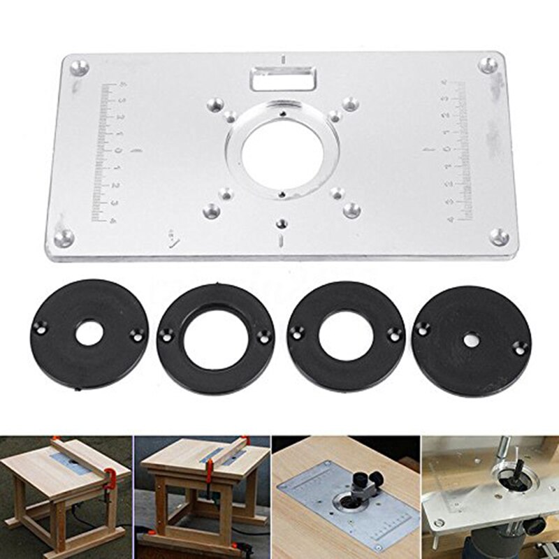 Router bordplade 700c aluminium router bordindsatsplade  + 4 ringskruer til træbænke , 235mm x 120mm x 8mm(9.3 tommer