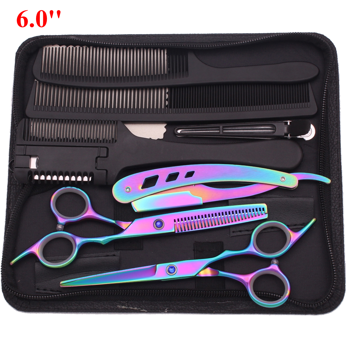 6.0 ''Professionele Haar Schaar Knippen Schaar Dunner Kappers Kapsel Scheermessen Kam Set Salon Kapper & Thuis: violet