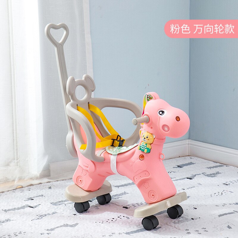 Chaise à bascule cheval plastique | Multifonction, d'anniversaire, chaise balançoire, poussette pour bébé de 1 à 5 ans,: Argent