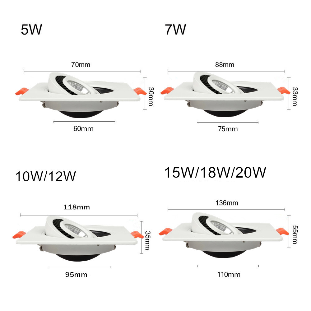 Luz empotrable Led, foco de techo ajustable 360, luces empotradas de 12W/18W, lámpara de techo Led, accesorio de iluminación para el hogar