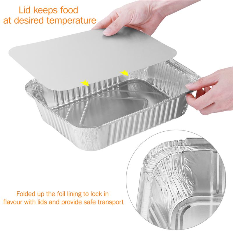 20pcs Disposable BBQ Drip Pan Tray With Lid Tinfoil Paper Takeout Box Aluminum Foil Tin Liners Pans Replacement Liner Trays