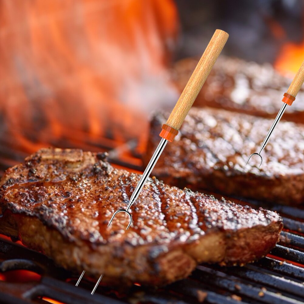 8 stk/sæt bbq pinde med stofpose træhåndtag stegegaffel pinde sæt til bbq camping bål grill udendørs picnic værktøj