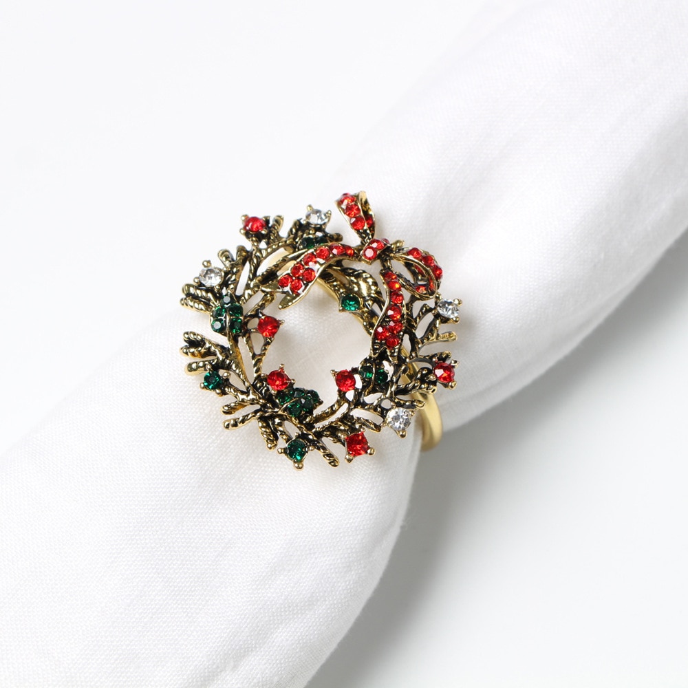 High-end Christmas Tree Napkin Buckle Flower Wreath Elk Bell Santa Claus Style Hotel Household Supplies Stainless Steel