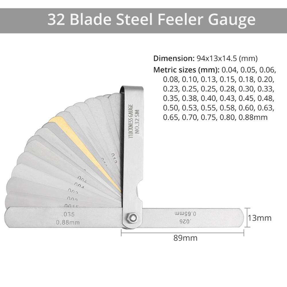 Neoteck Stainless Steel Feeler gauge Vernier Caliper 0-6" Micrometer Measuring Tool 32 Blade Steel Feeler Gauge Measuring Tools