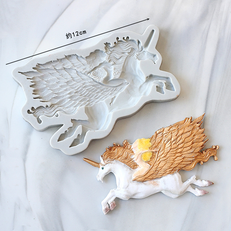 Mirosie-Moldes de silicona con alas de Pegaso, carrusel de caballo, pastel de unicornio, Fondant, Chocolate, bricolaje, molde de silicona para pastel, accesorios para hornear: Transparente