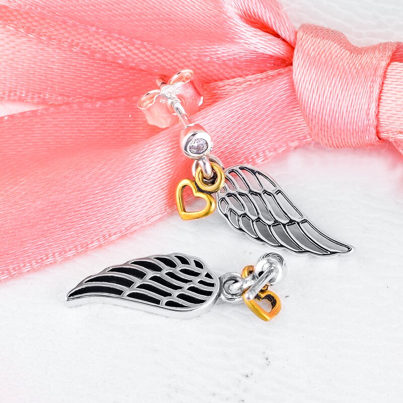 Authentieke 925 Sterling Zilveren Oorbel Liefde & Begeleiding Wing Stud Oorbellen Voor Vrouwen Originele Sieraden pendientes mujer