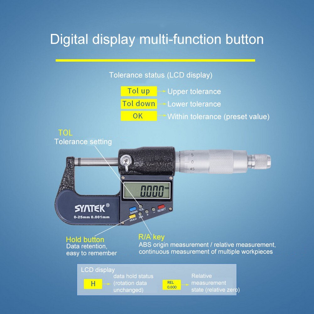 Digitaalinen mikrometri ulkomikrometri kovametallikärkinen 0-25/25-50/50-75/75-100 mm 0.001mm metrinen/tuumainen elektroninen mittaustyökalu