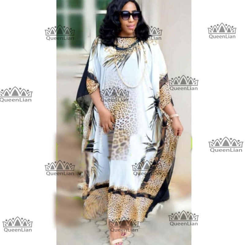 Mode Luipaard Graan Patroon Chiffon Super Size Afrikaanse Losse Lange Dashiki Traditionele Party Jurk Voor Lady(XF07 #)