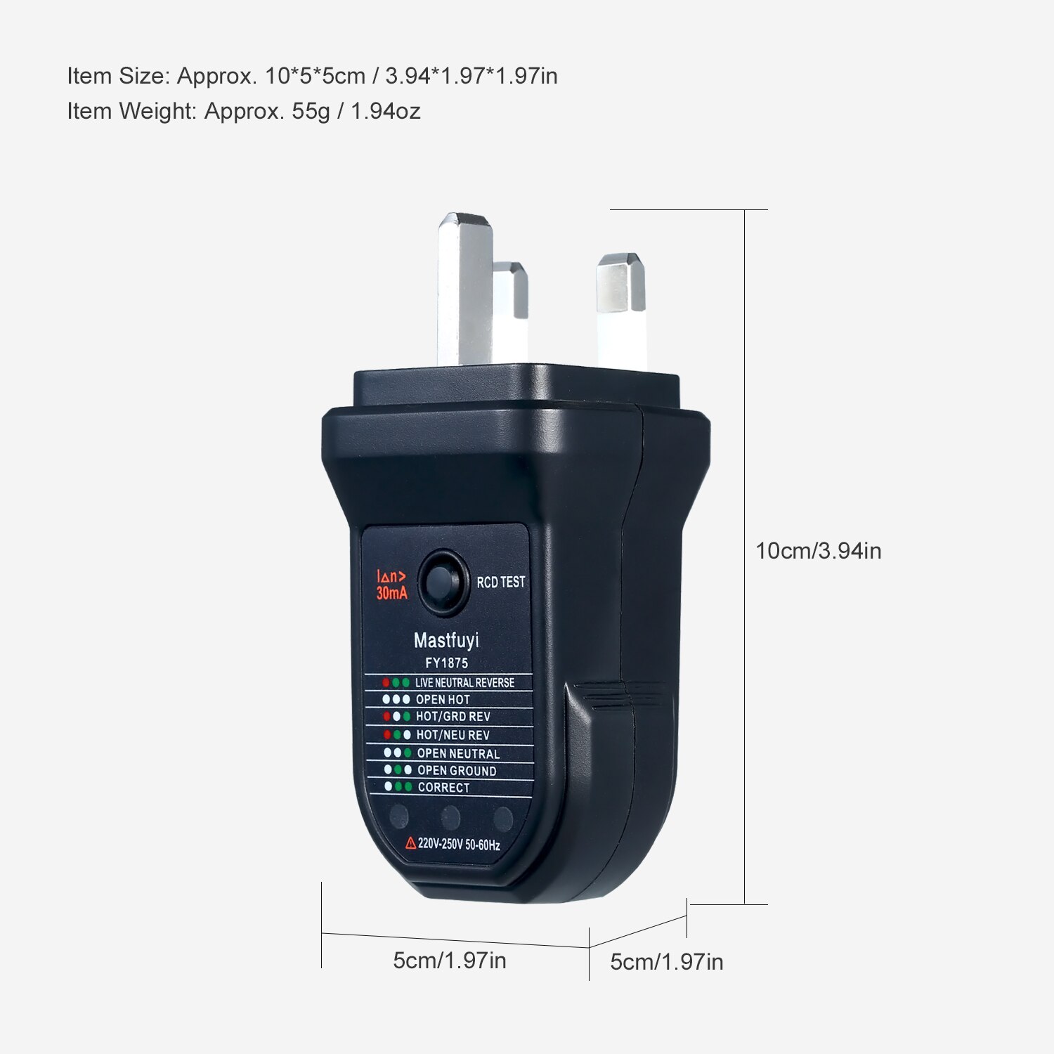 RCD Electric Socket Tester Automatic Neutral Live Earth Wire Electric Circuit Polarity Detector W/ 7 LED Light Leakage Test