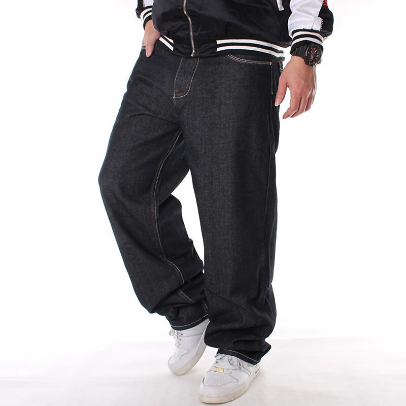 Spring tide plus size xl bukser hip hop jeans sort hiphop hip hop print løse skøjtebukser sorte jeans 46 44 42 40: 40