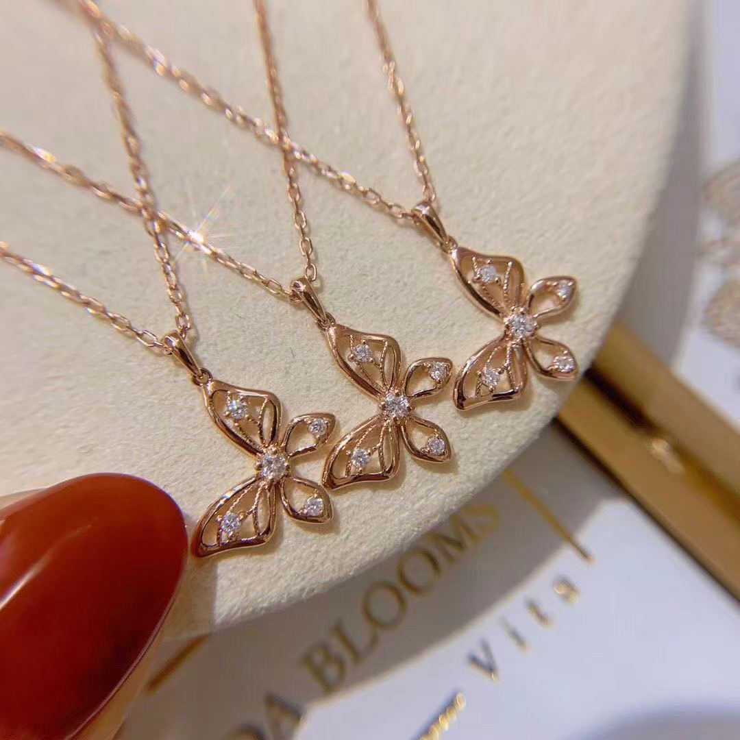 925 silber Rose Gold Farbe Spitze Schmetterling Anhänger Halsketten für Frau Mädchen Bling Halskette Feine Halsreif Hochzeit Silber Schmuck
