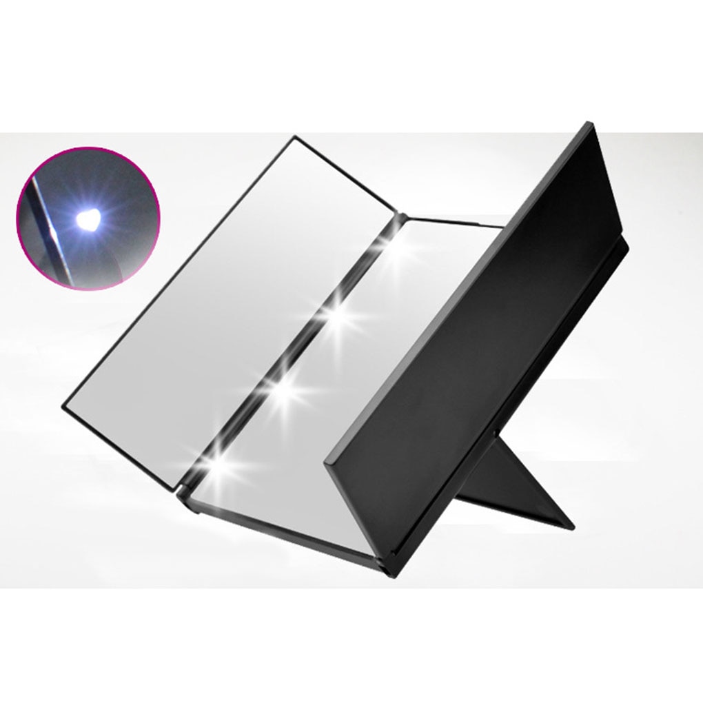 Tri-sided Foldable Makeup Mirror 3-Folding Portable 8 LED Light Beads Cosmetic Tabletop Mirror Beauty Supplies