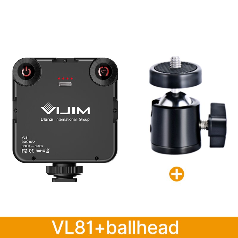 VIJIM VL81 LED Video Light Camera Light 3200-5600K 850LM 6.5W With Cold Shoe Mini Vlog Fill Light 3000mAh Panel Lamp Photography: VL81 Ballhead