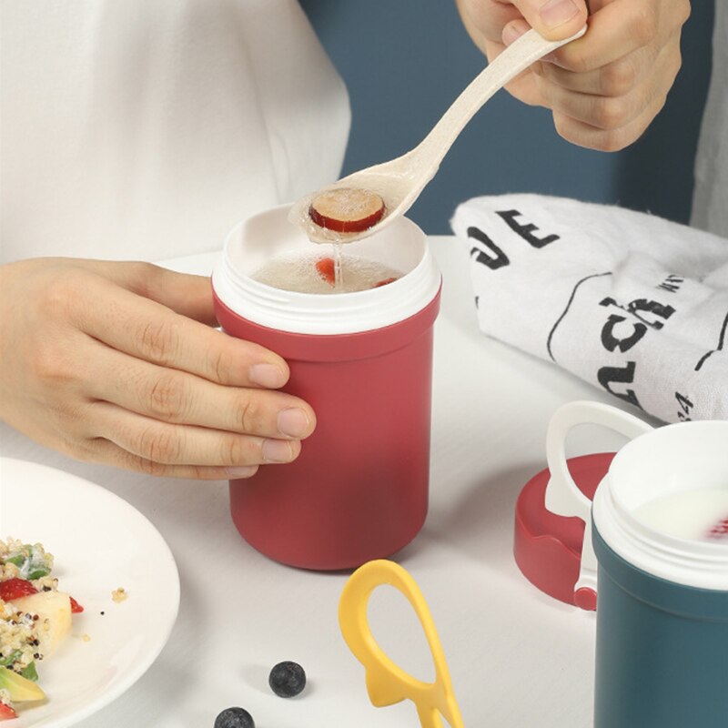 Double Layer Oatmeal Cup With Lid and Spoon Portable Plastic Soup Cup ALI88