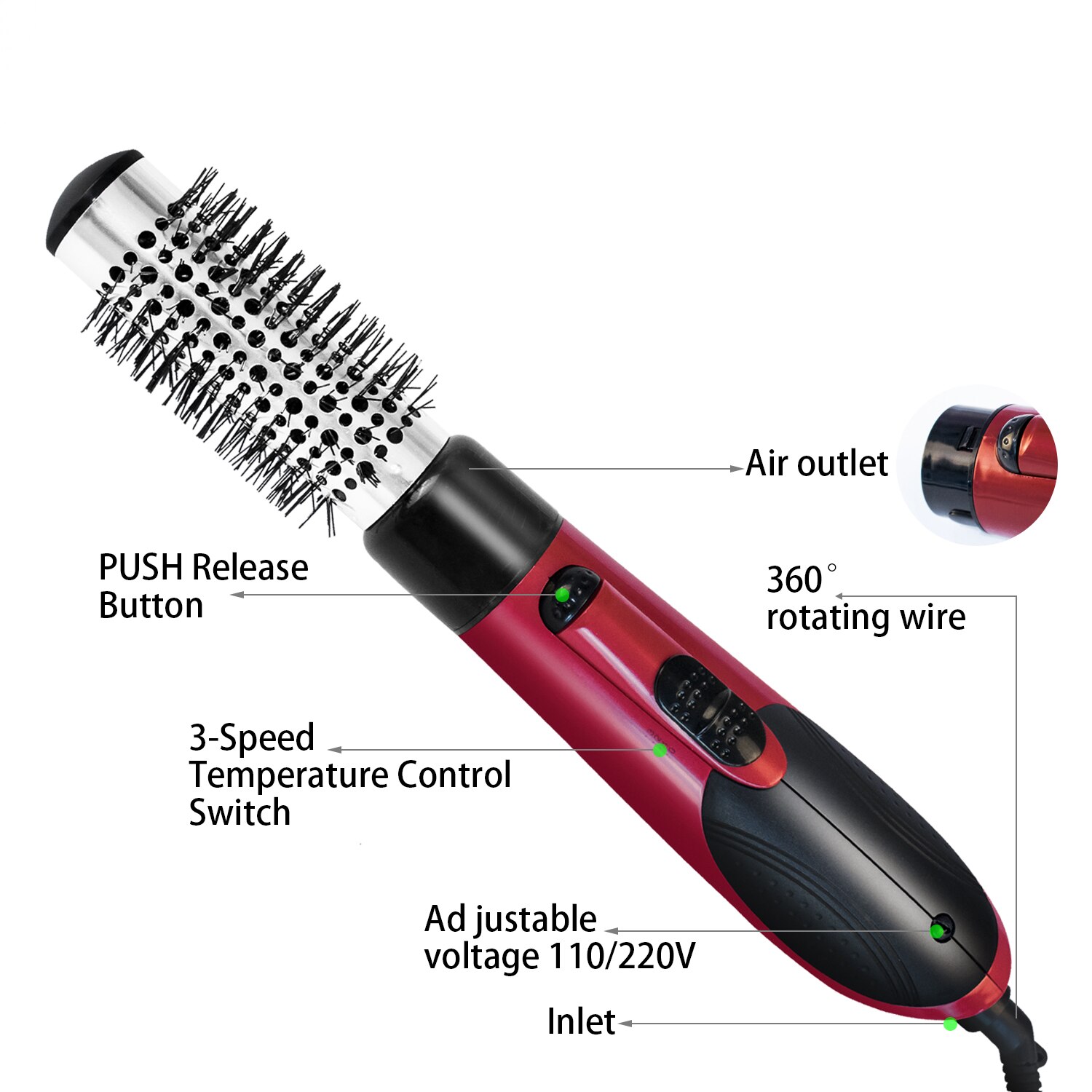 Hair Dryer &amp; Volumizer Hair Straightener Brush 800W Blow Dryer Air Brush Curling Wand Concentrator Nozzle Comb Hairdryer