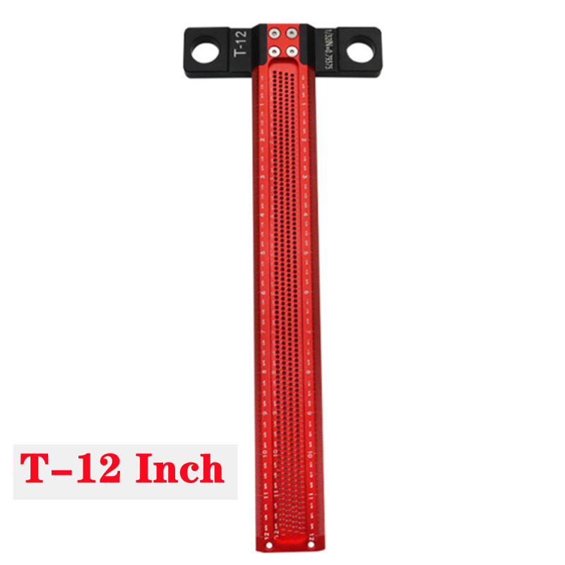 Trazador de carpintería de 6/12 pulgadas, regla en T de marcado de precisión, calibre cuadrado en T de aleación de aluminio, herramienta de medición de dibujo de línea cruzada: T-12 Inch