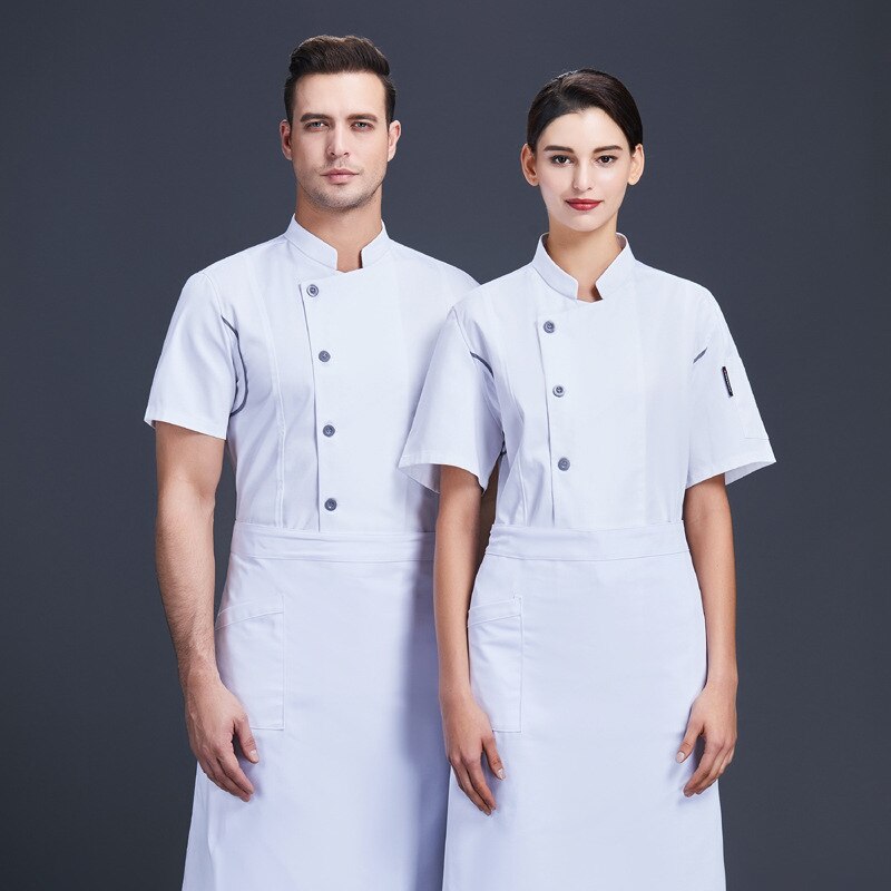 Ekte arbeidsklær servitør uniform hotellkokk uniform mann kortermet sommer tynn kake bakeri måltid etter kjøkkentøy