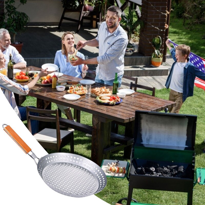 Bakeware Grill Pan Stainless Steel Grill Tray Round Grill Basket With Large Holes Grill Tray Plate For BBQ Grill