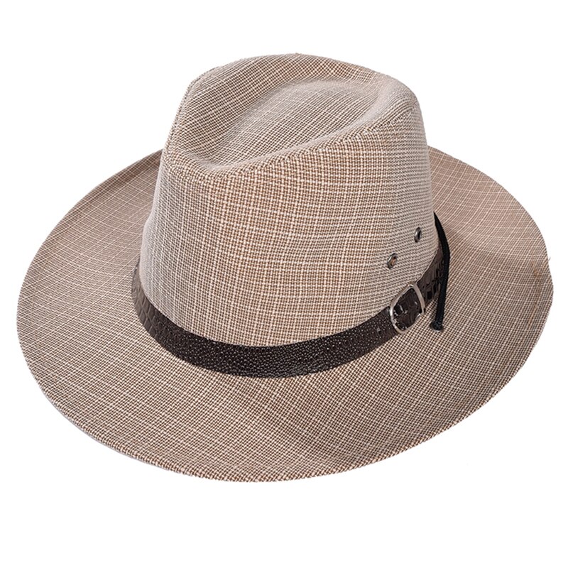 Imixlot Summer Men Straw Cowboy Hat Retro Classic Western England Style Gentleman Bucket Hat with Leather Buckle Decoration