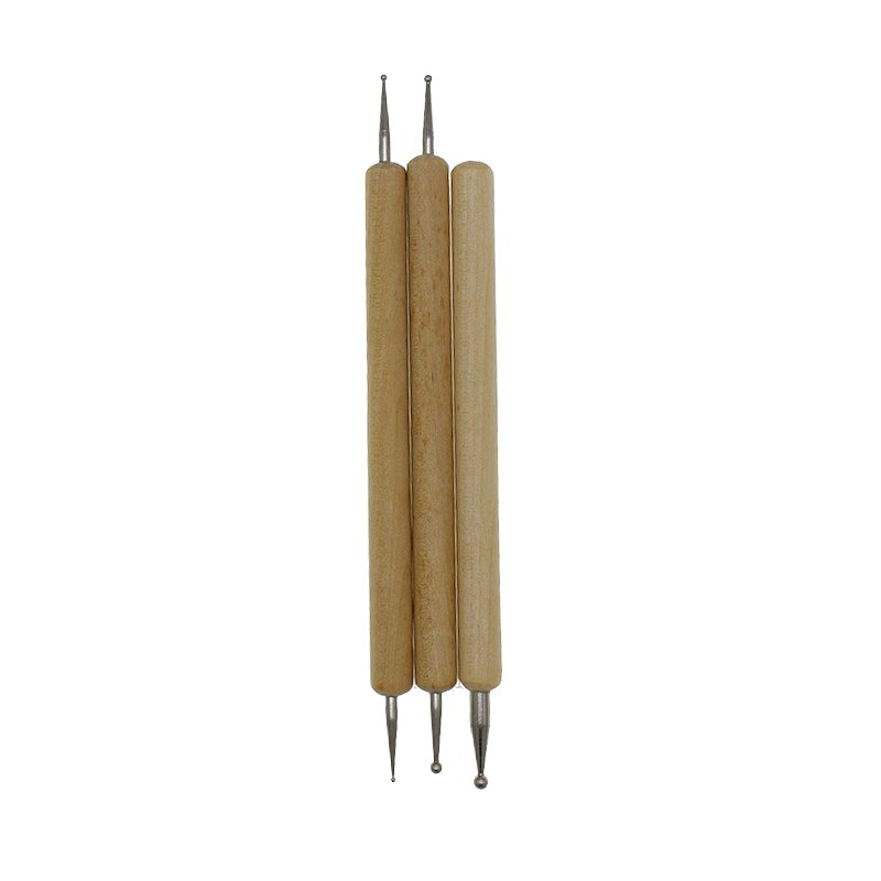 3 unids/set bola de madera de herramienta puntero de patrón con relieve escultura de arcilla talla cariñosa de Arte de uñas