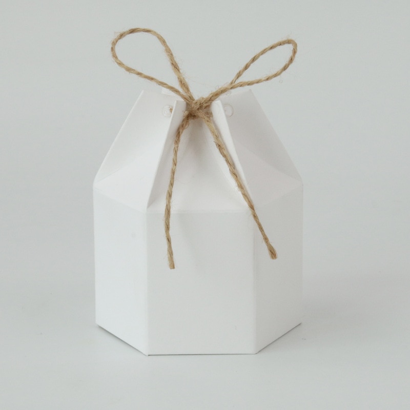 10-200 pièces Kraft papier paquet carton boîte lanterne hexagone forme bonbons coffrets papier Kraft mariage emballage boîtes sacs: White / 150pcs