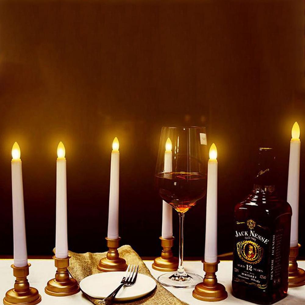 Pack Of 3 LED Candles Remote Control Light Flickering Remote LED Candles Remote Taper Candles With Gold Holders For Dinner