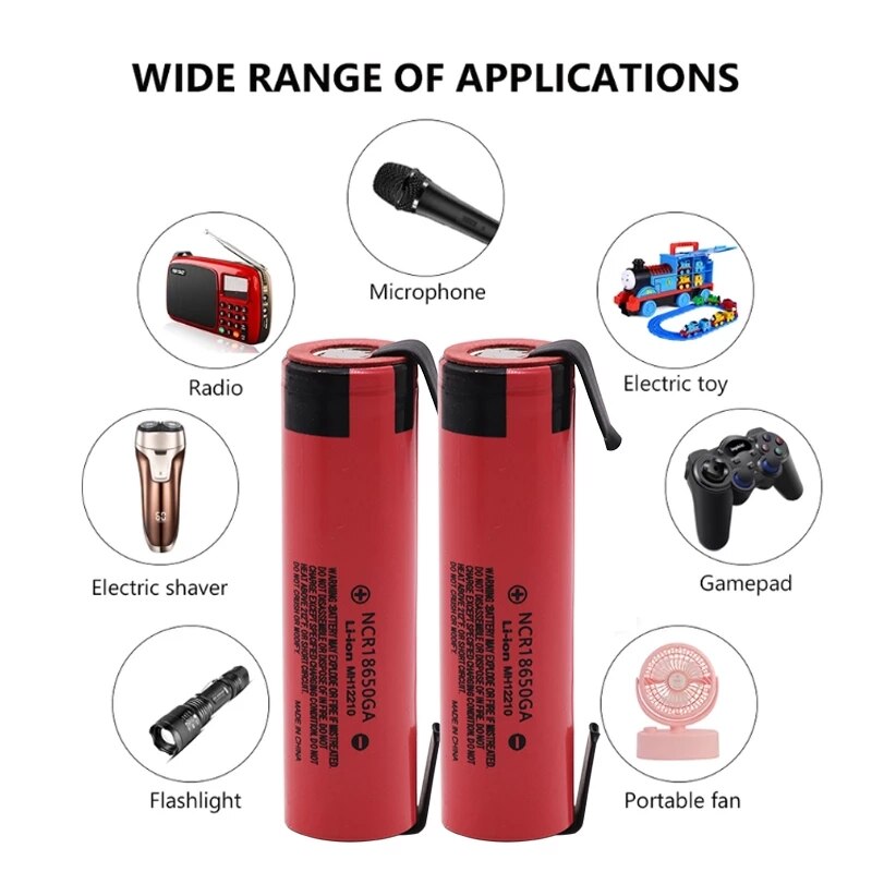 NCR 18650GA 20A discharge 3.7V 3500mAh 18650 Battery rechargeable battery for toy flashlight flat-top lithium battery+Nickel