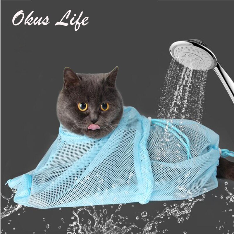 Adjustable Mesh Cat Grooming Bath Bag Washing Cats Bags For Pet Bathing Nail Trimming Injecting Anti Scratch Bite Restraint
