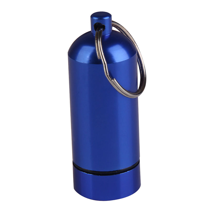Aluminium Legering Kan Fles Draagbare Waterdichte Aluminium Pillendoosje Zaak Fles Drug Holder Container Sleutelhanger Aa: Blauw