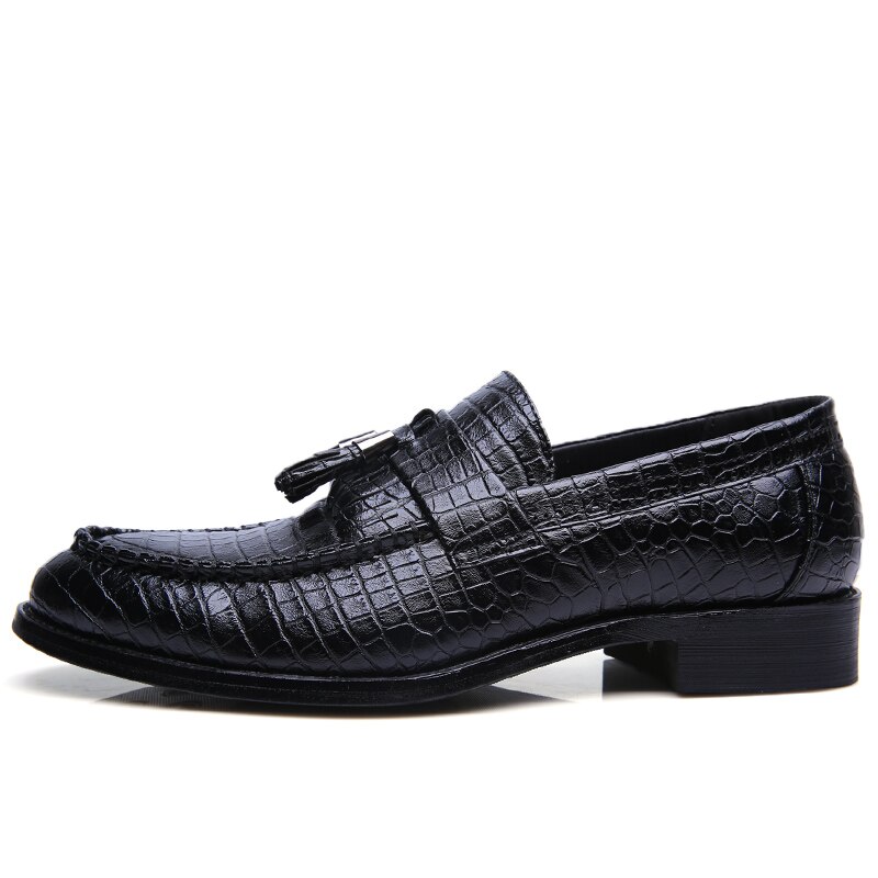 Kwastjes slangenhuid leren herenschoenen italiaans luxe merk kleding herenschoenen feest brogue oxford schoenen voor heren: Zwart / 9