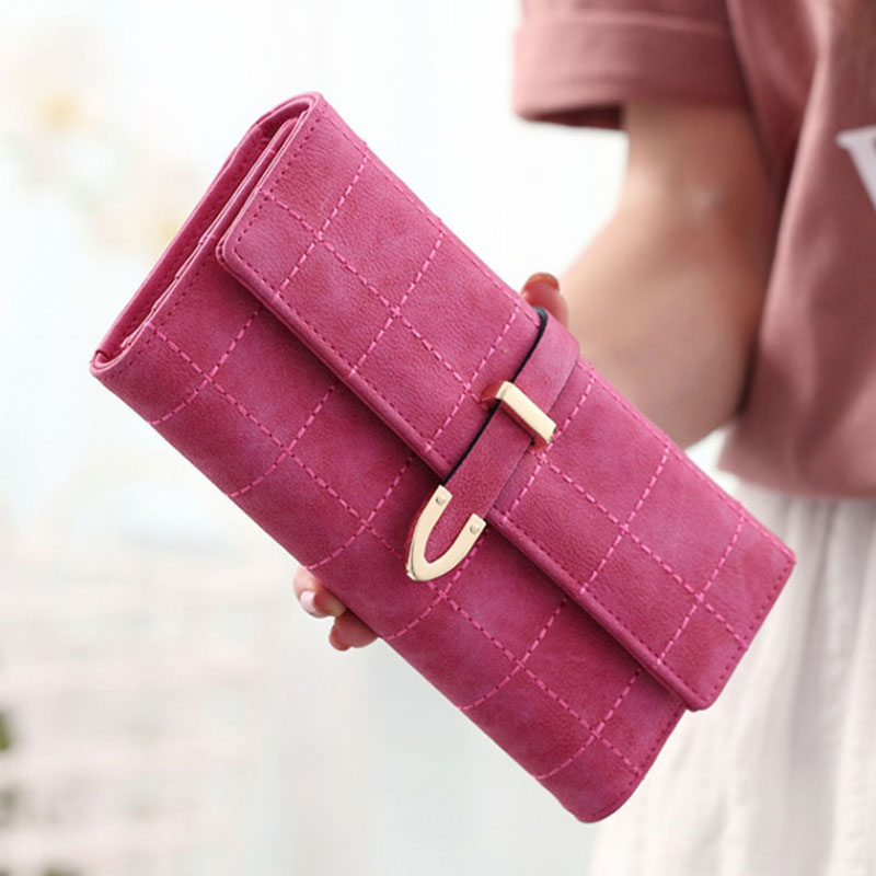 Neue Frauen Brieftaschen Weibliche Pu Leder Geldbörsen Große Kapazität ID Karte Halter Damen Lange Telefon Brieftasche Kupplung Carteras: Rose Red