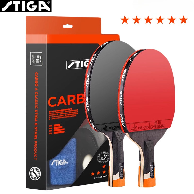 Original STIGA 6-Star Table Tennis Racket 5+2 Carbon Ping Pong Paddle with Rubber 6 STAR Carbon Ping Pong Bat Set