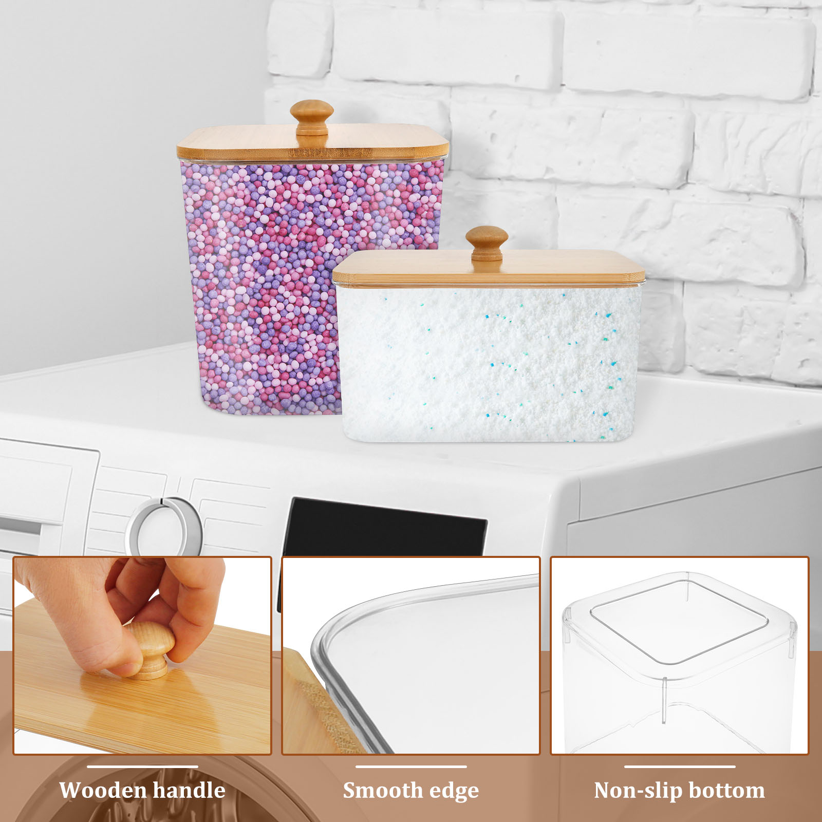 4 stuks waspads container opbergdoos met deksel en lepel herbruikbare doorzichtige droger vel houder voor wasruimte organizer NIEUW