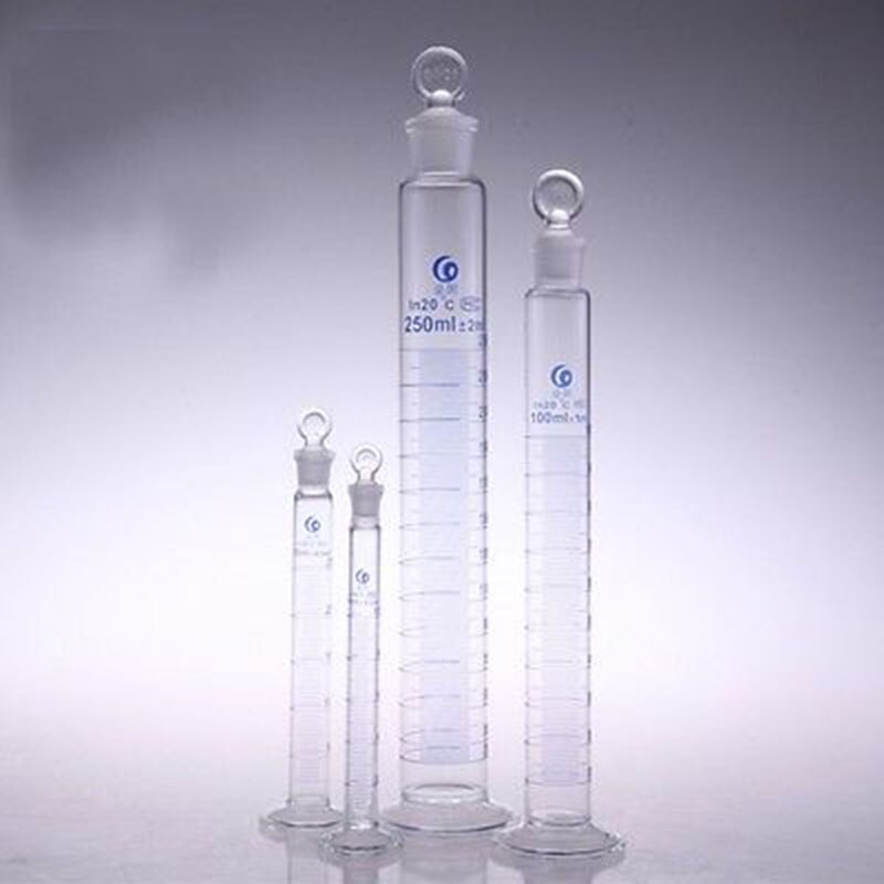 250Ml Afgestudeerd Labrotary Glas Vloeistof Mearsuring Cilinder Met Glazen Stop