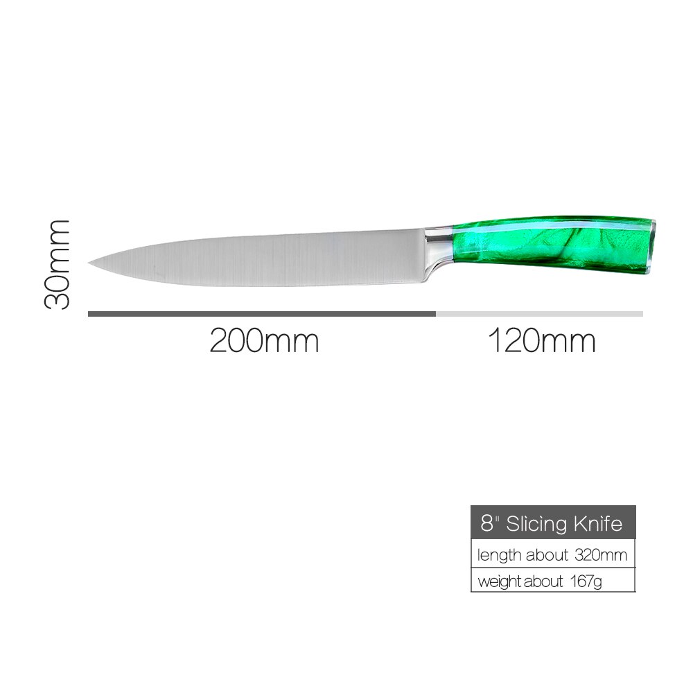 XYj-Juego de cuchillos de cocina de acero inoxidable, juego de cuchillos con Mango Verde de 8 pulgadas, Santoku, cortador de pan de Chef, rebanador chino 3CR13: H 8 slicing knife