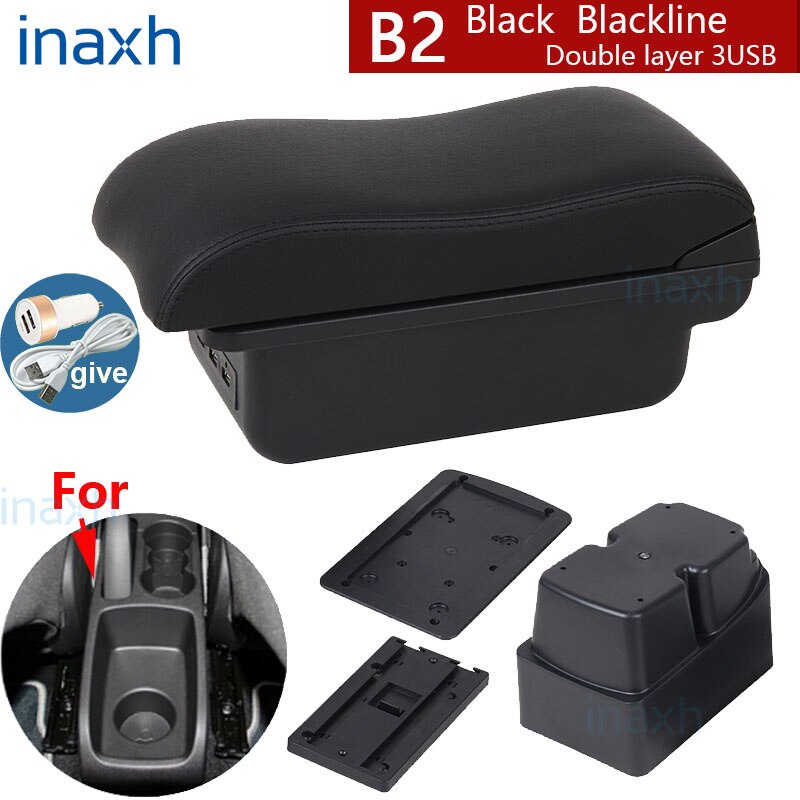 Für Ford Fest Armlehne Kasten Innen Teile spezielle nachrüsten teile Auto Armlehne Zentrum Speicher Kasten mit USB LED licht: B2 Schwarz Linie 3USB